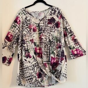 Avenue Multicolor Floral and Animal Print Blouse Size 14/16